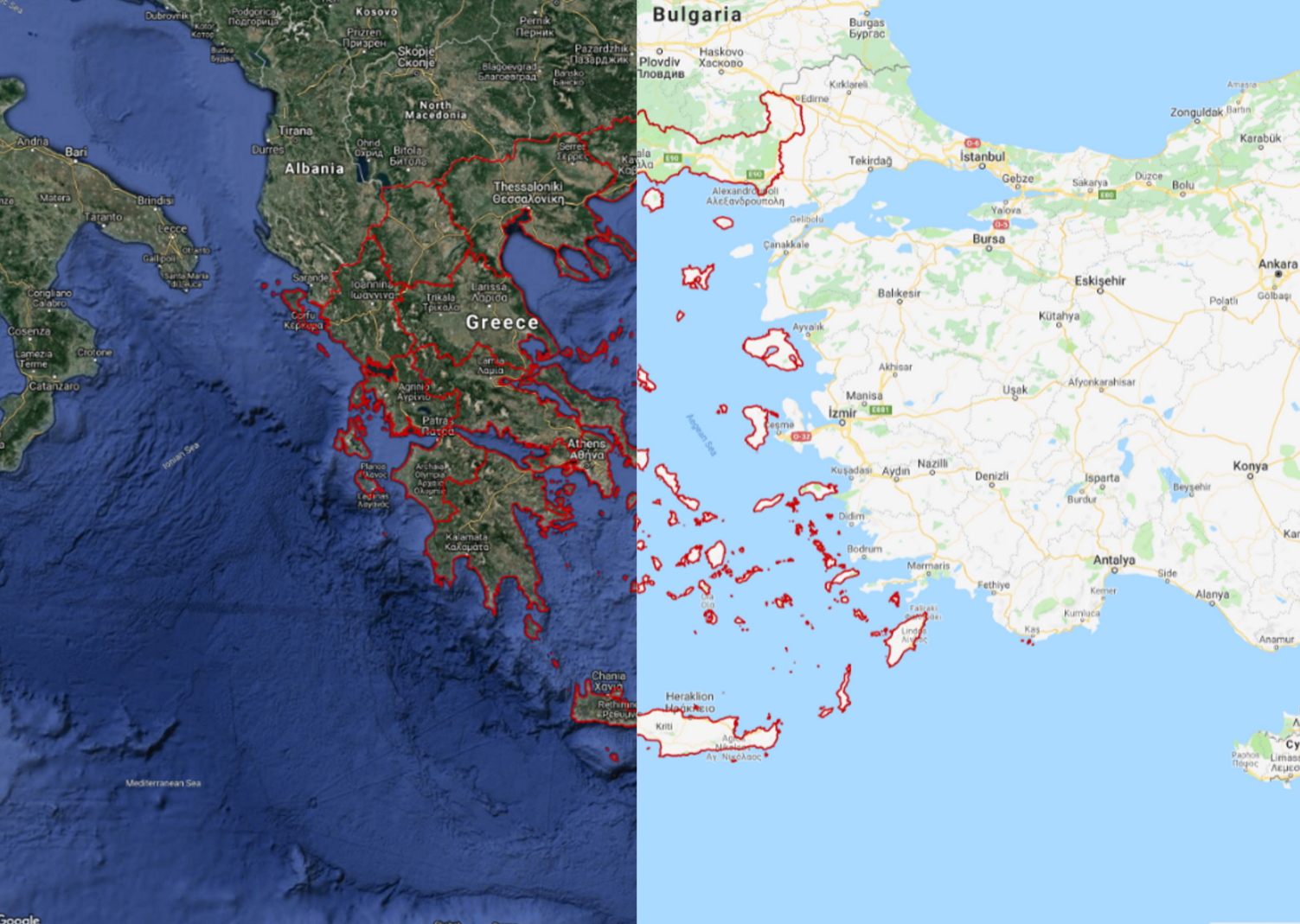 The Greek Region Boundaries