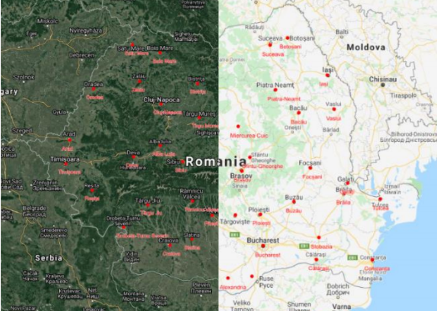 The Romania Populated Places